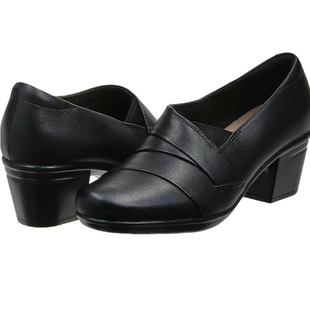 New Clarks Emslie Warbler Comfort Pumps Black Leather Sz 6.5